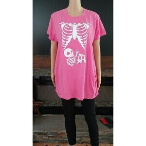 NEW Crazy Dog Pink 2XL WHITE SKELETON RIB CAGE MATERNITY T-SHIRT Halloween